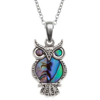 Natural Paua Shell Owl Pendant Necklace