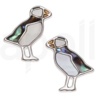 Natural Paua Shell Puffin Stud Earrings