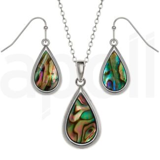 Natural Paua Shell Teardrop Necklace and Earrings Set
