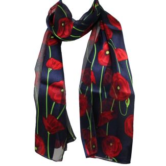 Ladies Satin Scarf Poppy Flower Design