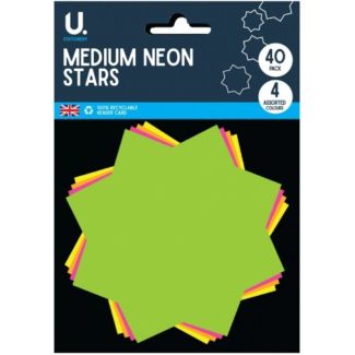 Neon Star Shapes Assorted Colours Medium– Pack of 40