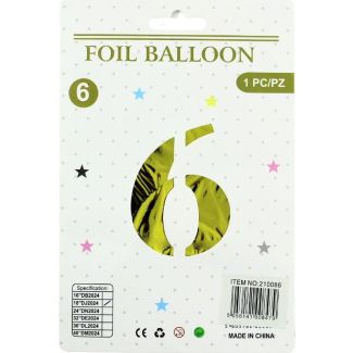 16" Number "6" Air filled Foil Balloon - Gold