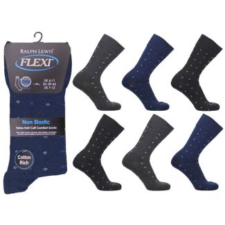Men's Flexi Top  Non Elastic Diamond Pattern Design Socks - Assorted