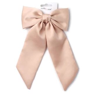 Satin Bow With Long Tails On Barrette Clip 10cm - Nude 