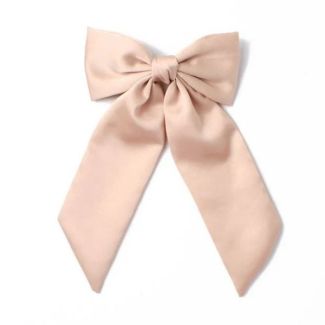 Satin Bow With Long Tails On Barrette Clip 10cm - Nude 