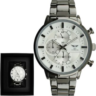 NY London Men's Metal Bracelet Watch - Gun/White