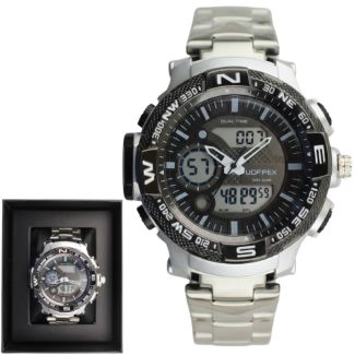 NY London Men's Quamer Digital Metal Bracelet Watch - Silver/Black