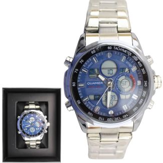 NY London Men's Quamer Digital Metal Bracelet Watch - Silver/Blue