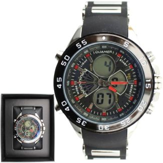 NY London Men's Quamer Digital Watch With Silicone Strap - Black