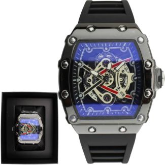 NY London Men's  Skeleton Solid Watch With Silicone Strap - Black