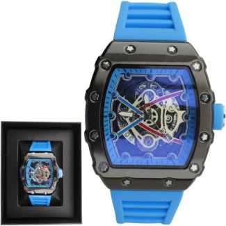 NY London Men's Skeleton Solid Watch With Silicone Strap - Blue