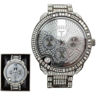 Men's NY London Round Silver Crystals Watch - Silver