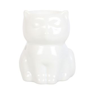 Shiny White Cat Oil Burner - 9.5cm 