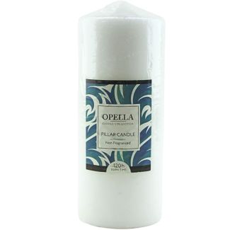 Opella Non-Fragranced Pillar Candle – 120 Hours Burn Time (20cm)