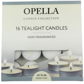 Opella Non-Fragranced Tealight Candles 8 Hour Burn Time – (Pack of 16)