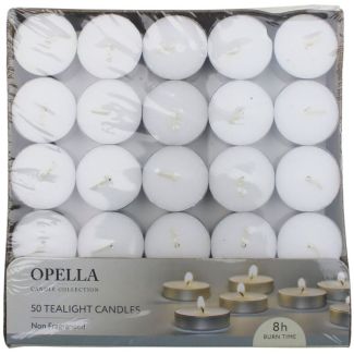 Opella Tealight Candles – 8 Hours Burn Time (Pack of 50)