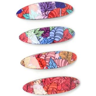 Oval Barrette Clip With Floral Print - Assorted Colours (9cm)