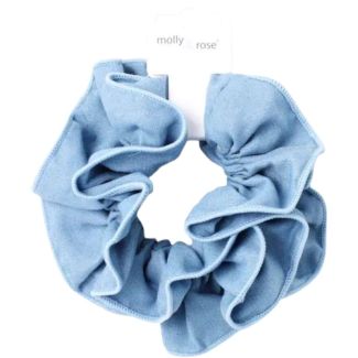 Denim Extra Large Frilled Hair Scrunchie - 14cm