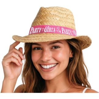 Party Girls Straw Hat with Pink Band - Adult