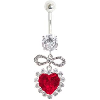 Passion Ribbon Heart Navel Bar – Ruby 10mm