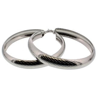 Patterned Wide Silver Hoop Earrings - 9.2cm