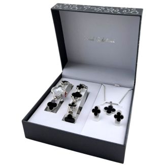Paul Salatini Ladies Watch Gift Set - Black/Silver(2531)