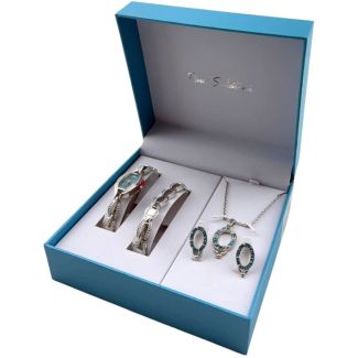 Paul Salatini Ladies Watch Gift Set - Blue/Silver (2354)