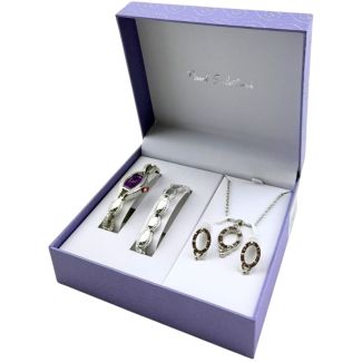 Paul Salatini Ladies Watch Gift Set - Purple/Silver (2354)