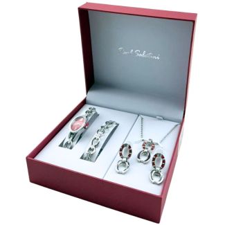 Paul Salatini Ladies Watch Gift Set - Red/Silver(2355)
