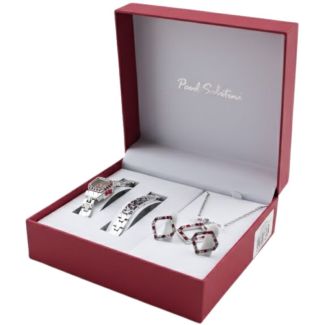 Paul Salatini Ladies Watch Gift Set - Red/Silver (8085)