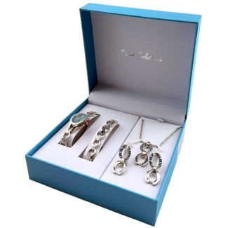 Paul Salatini Ladies Watch Gift Set - Silver/Blue(2355)