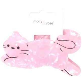 Pink Pearlescent Leaping Cat Shaped Hair Clamp - 10cm