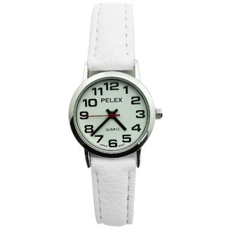 Wholesale Pelex Ladies Classic Round Dial Leather Strap Watch - White & Silver