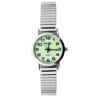 Wholesale Pelex Ladies Glow in The Dark Metal Expander Strap Watch - Silver & Silver