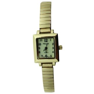 Wholesale Pelex Ladies Square Glow in The Dark Metal Expander Strap Watch - Gold