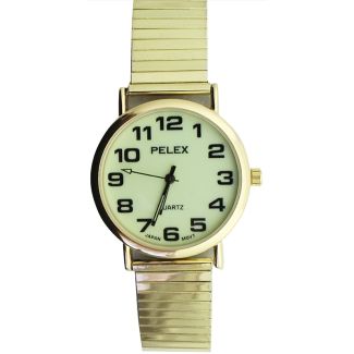 Wholesale Pelex Mens Glow in The Dark Metal Expander Strap Watch - Gold