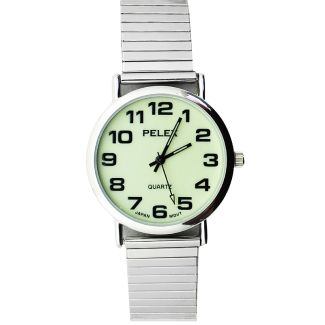 Wholesale Pelex Men's Glow in The Dark Metal Expander Strap Watch - Silver