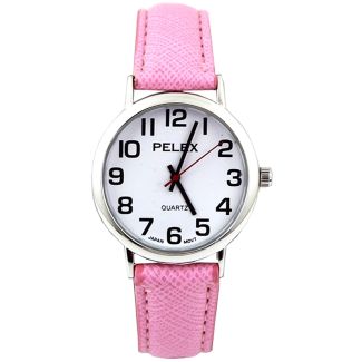 Wholesale Pelex Unisex Classic Round Dial Leather Strap Watch - L-Pink/Silver