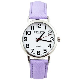 Wholesale Pelex Unisex Classic Round Dial Leather Strap Watch - L-Purple/Silver