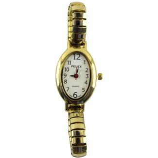 Pelex Ladies Oval Dial Metal Expander Strap Watch - Gold/White