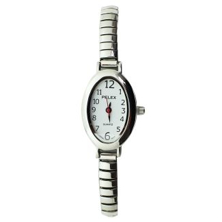 Pelex Ladies Oval Dial Metal Expander Strap Watch - Silver