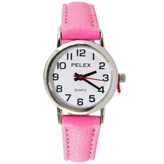 Pelex Ladies Round Leather Strap Watch - Light Pink