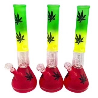 Percolator Glass Water Pipe Rasta Colour Leaf Print – Assorted Design (17 Inch)