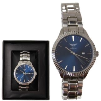 Wholesale Men's NY London Round Metal Bracelet Watch - Silver / Blue