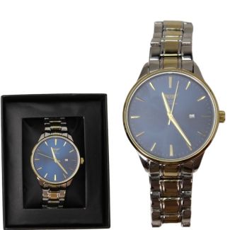 Wholesale Men's NY London Two Tone Metal Bracelet Watch - Silver/Gold/Blue