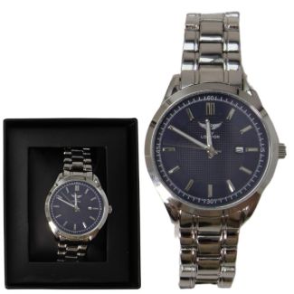 Wholesale Men's NY London Round Metal Bracelet Quartz Watch - Silver/Blue 