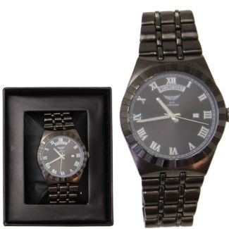 Wholesale Men's NY London Metal Bracelet Watch - Gun/Black