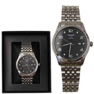 Wholesale Men's NY London Metal Bracelet Quartz Watch - Silver / Black