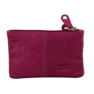 Genuine Leather Zipped Coin Purse - Pink