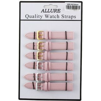 Wholesale Allure Plain Leather Watch Straps - Pink - 18mm Wholesale 